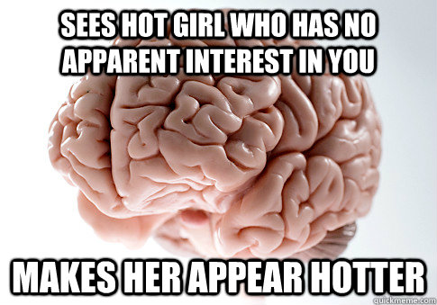 Sees hot girl who has no apparent interest in you Makes her appear hotter  Scumbag Brain