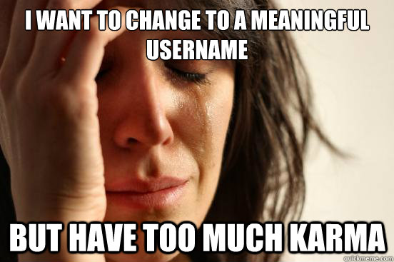 I want to change to a meaningful username but have too much karma - I want to change to a meaningful username but have too much karma  First World Problems