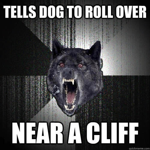 tells dog to roll over near a cliff  Insanity Wolf