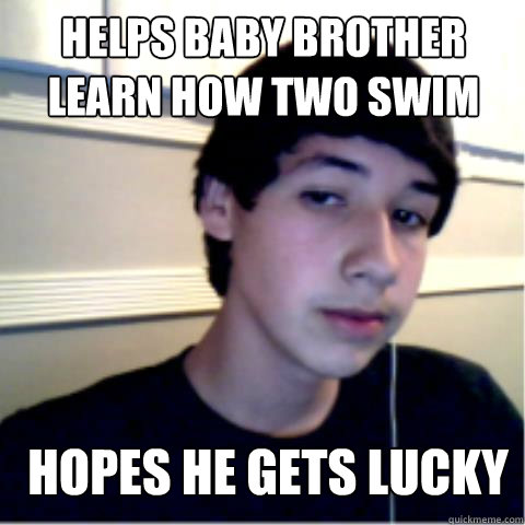 HElps Baby brother learn how two swim Hopes he gets lucky  