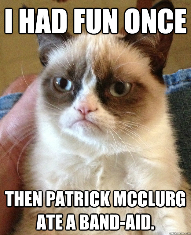 I had fun once then Patrick McClurg ate a Band-Aid.  cat had fun once