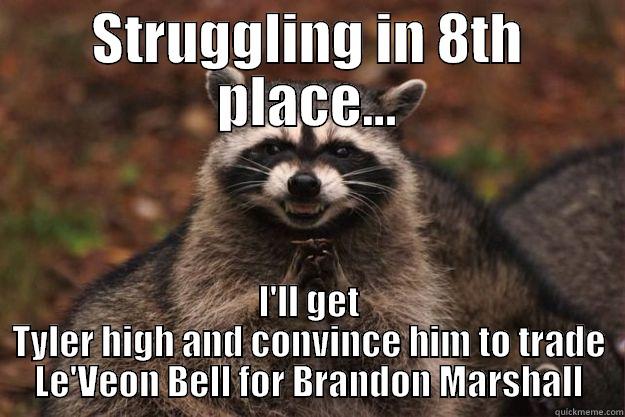STRUGGLING IN 8TH PLACE... I'LL GET TYLER HIGH AND CONVINCE HIM TO TRADE LE'VEON BELL FOR BRANDON MARSHALL Evil Plotting Raccoon