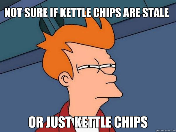 Not sure if kettle chips are stale Or just kettle chips  Futurama Fry