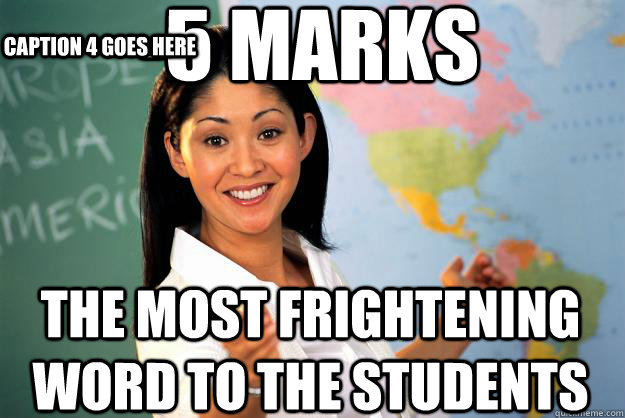 -5 marks the most Frightening word to the students  Caption 4 goes here  Unhelpful High School Teacher