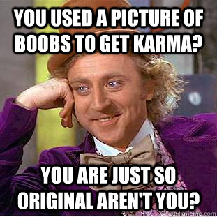 you used a picture of boobs to get karma? you are just so original aren't you?  Condescending Wonka