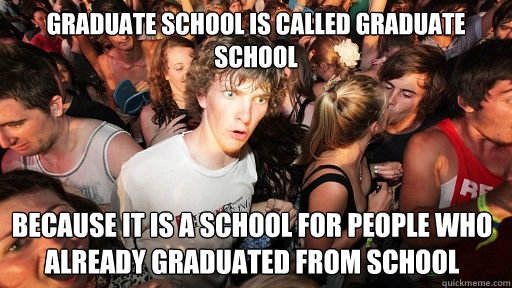Graduate school is called graduate school Because it is a school for people who already graduated from school  Sudden Clarity Clarence