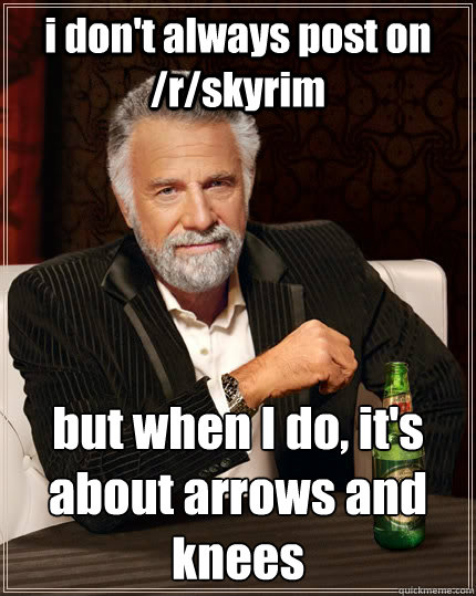 i don't always post on /r/skyrim but when I do, it's about arrows and knees  The Most Interesting Man In The World