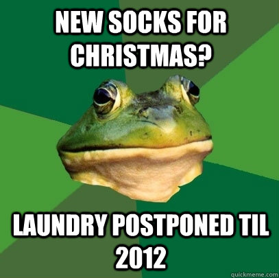 New socks for christmas? Laundry postponed til 2012  Foul Bachelor Frog