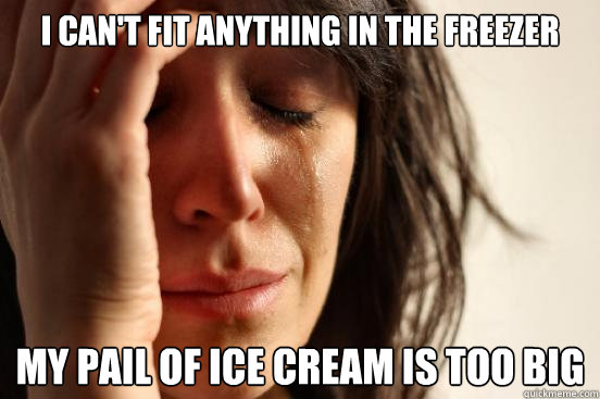 I can't fit anything in the freezer my pail of ice cream is too big  First World Problems