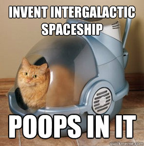 invent intergalactic spaceship poops in it  Space Cat
