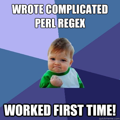 wrote complicated perl regex worked first time! - wrote complicated perl regex worked first time!  Success Kid