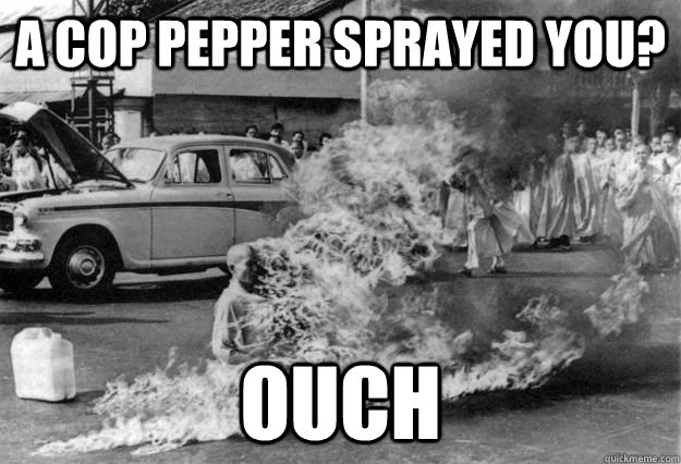 A cop pepper sprayed you? Ouch  Unimpressed Monk