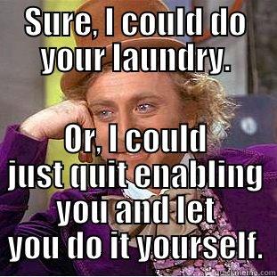 SURE, I COULD DO YOUR LAUNDRY. OR, I COULD JUST QUIT ENABLING YOU AND LET YOU DO IT YOURSELF. Condescending Wonka