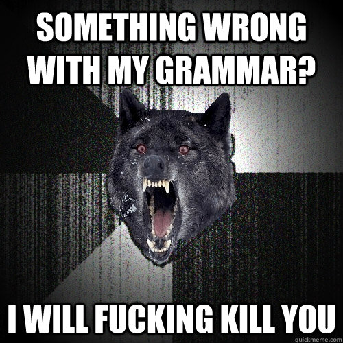 something wrong with my grammar? i will fucking kill you  Insanity Wolf