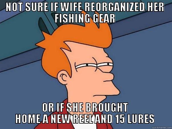 FISH FRY - NOT SURE IF WIFE REORGANIZED HER FISHING GEAR OR IF SHE BROUGHT HOME A NEW REEL AND 15 LURES Futurama Fry