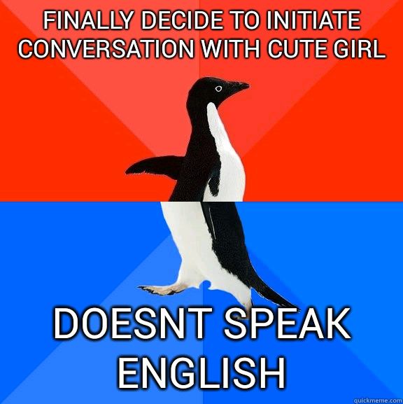 finally decide to initiate conversation with cute girl doesnt speak english  Socially Awesome Awkward Penguin