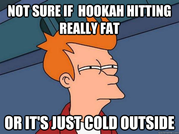 Not sure if  hookah hitting really fat Or it's just cold outside  Futurama Fry