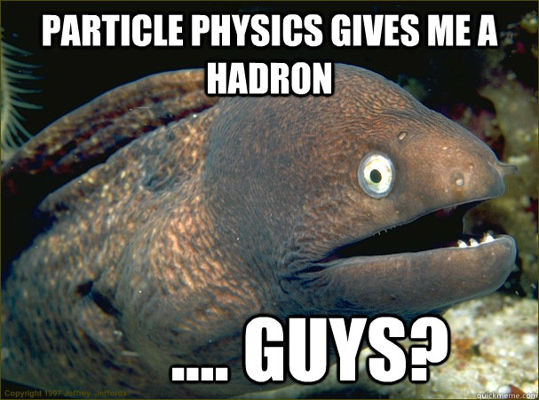 particle physics gives me a hadron       .... GUYS?  Bad Joke Eel