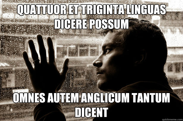 quattuor et triginta linguas dicere possum omnes autem anglicum tantum dicent - quattuor et triginta linguas dicere possum omnes autem anglicum tantum dicent  Over-Educated Problems