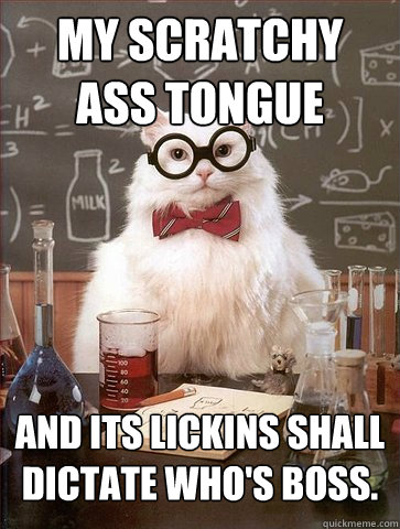 my scratchy ass tongue and its lickins shall dictate who's boss.
  Science Cat