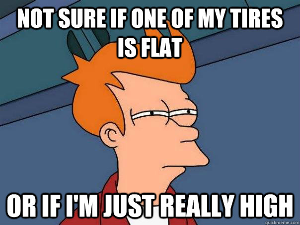 Not sure if one of my tires is flat Or if I'm just really high  Futurama Fry