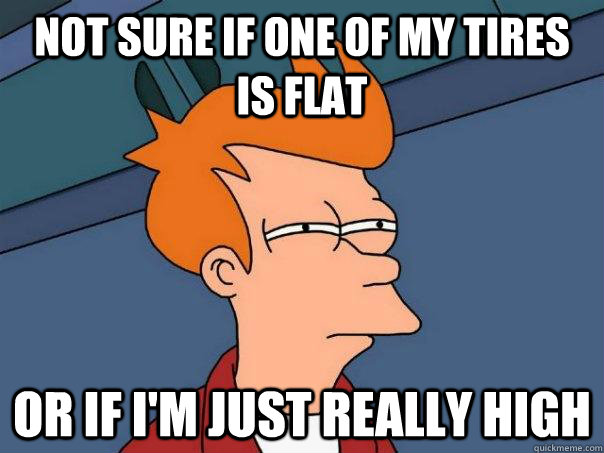 Not sure if one of my tires is flat Or if I'm just really high - Not sure if one of my tires is flat Or if I'm just really high  Futurama Fry