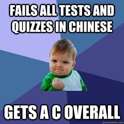 Fails all tests and quizzes in Chinese Gets a C overall  Success Kid