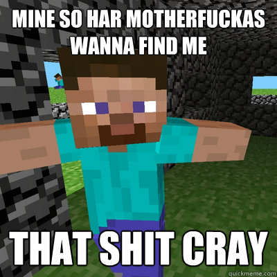 Mine so har motherfuckas wanna find me that shit cray  Minecraft shit is cray