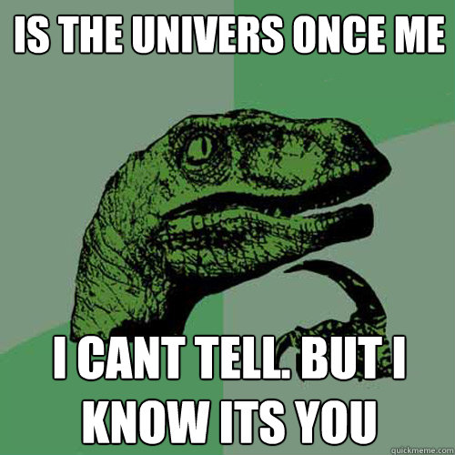 is the univers once me i cant tell. but i know its you  Philosoraptor