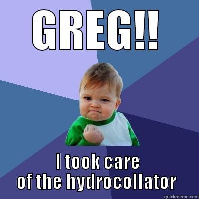 GREG!! I TOOK CARE OF THE HYDROCOLLATOR  Success Kid