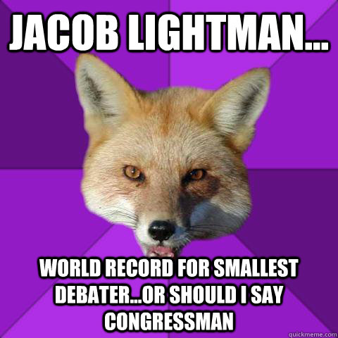jacob lightman... world record for smallest debater...or should i say congressman    Forensics Fox