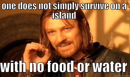 ONE DOES NOT SIMPLY SURVIVE ON A ISLAND  WITH NO FOOD OR WATER Boromir