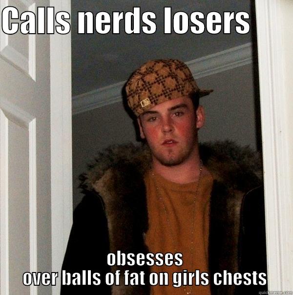 CALLS NERDS LOSERS        OBSESSES OVER BALLS OF FAT ON GIRLS CHESTS Scumbag Steve