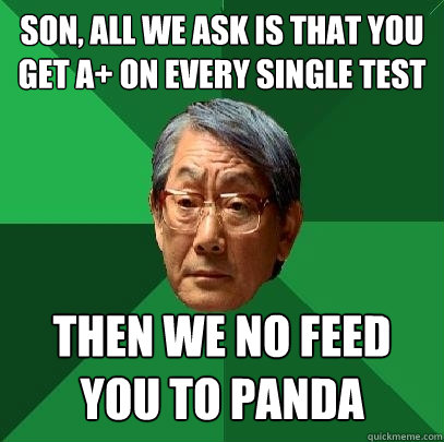 Son, all we ask is that you get A+ on every single test Then We No Feed You TO PANDA  High Expectations Asian Father