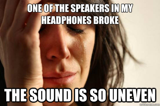 One of the speakers in my headphones broke The sound is so uneven  First World Problems