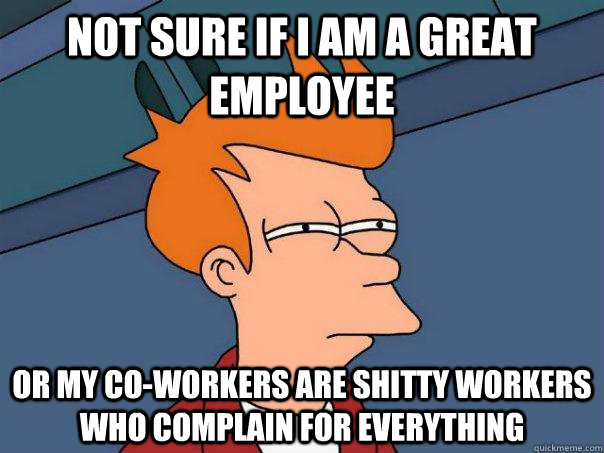 Not sure if I am a great employee Or my co-workers are shitty workers who complain for EVERYTHING  Futurama Fry
