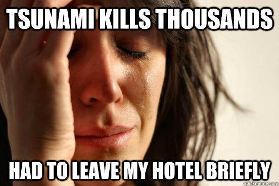 Tsunami kills thousands had to leave my hotel briefly   - Tsunami kills thousands had to leave my hotel briefly    First World Problems