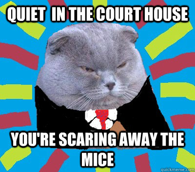 quiet  in the court house you're scaring away the mice  