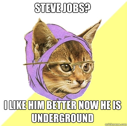 Steve Jobs? I like him better now he is underground  Hipster Kitty