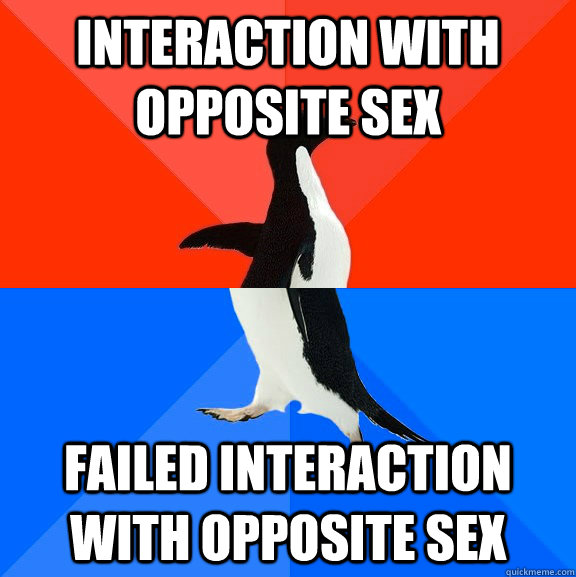 Interaction with opposite sex Failed interaction with opposite sex  Socially Awesome Awkward Penguin