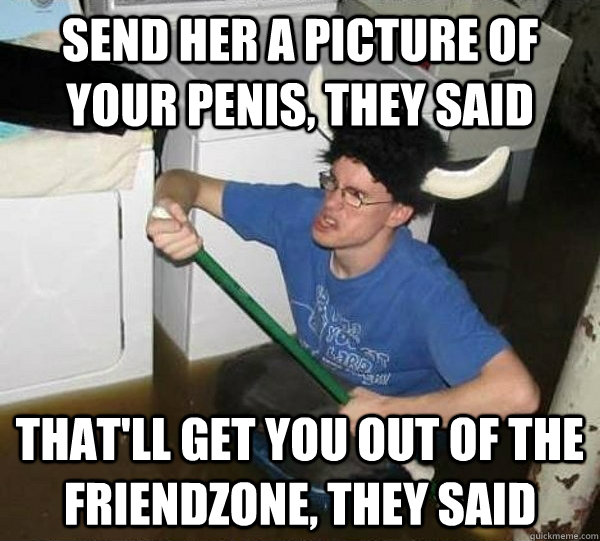 Send her a picture of your penis, they said that'll get you out of the friendzone, they said  They said