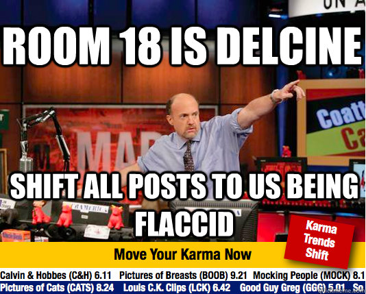 Room 18 is delcine Shift all posts to us being flaccid  Mad Karma with Jim Cramer