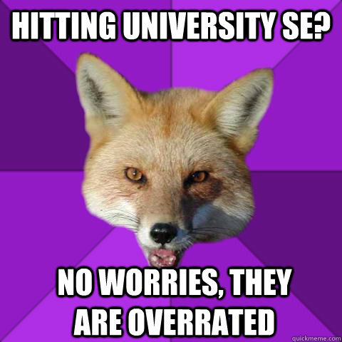 hitting university se? no worries, they are overrated  Forensics Fox