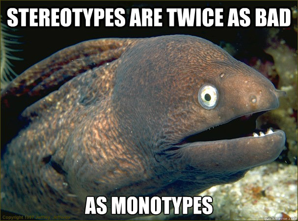 Stereotypes are twice as bad  as Monotypes  Bad Joke Eel