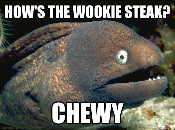 How's the Wookie steak? Chewy  Bad Joke Eel