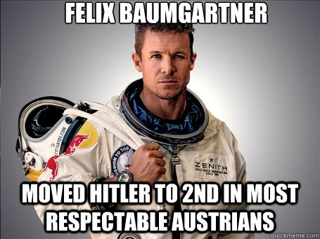 Felix Baumgartner  Moved hitler to 2nd in most respectable austrians - Felix Baumgartner  Moved hitler to 2nd in most respectable austrians  Felix Baumgartner