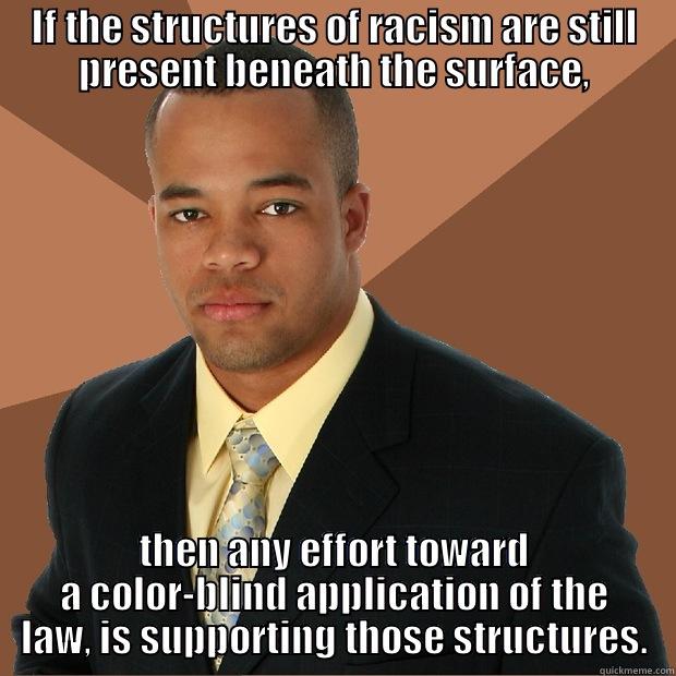 IF THE STRUCTURES OF RACISM ARE STILL PRESENT BENEATH THE SURFACE, THEN ANY EFFORT TOWARD A COLOR-BLIND APPLICATION OF THE LAW, IS SUPPORTING THOSE STRUCTURES. Successful Black Man