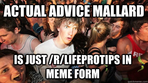 Actual Advice Mallard Is just /r/lifeprotips in meme form  Sudden Clarity Clarence
