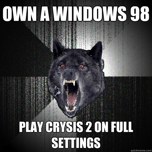 own a windows 98 play crysis 2 on full settings  Insanity Wolf