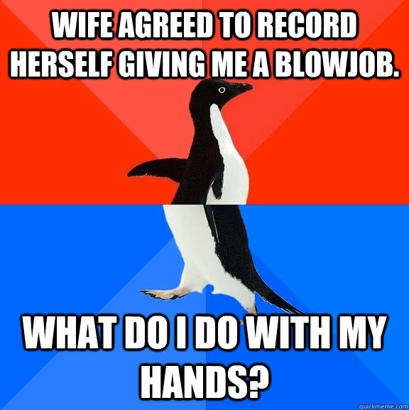 Wife agreed to record herself giving me a blowjob. What do I do with my hands? - Wife agreed to record herself giving me a blowjob. What do I do with my hands?  Socially Awesome Awkward Penguin